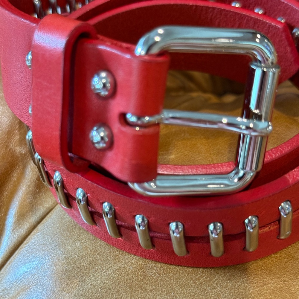 Fendi Red with  Silvertone accents Vintage 1990's belt EUC - Picture 5 of 16
